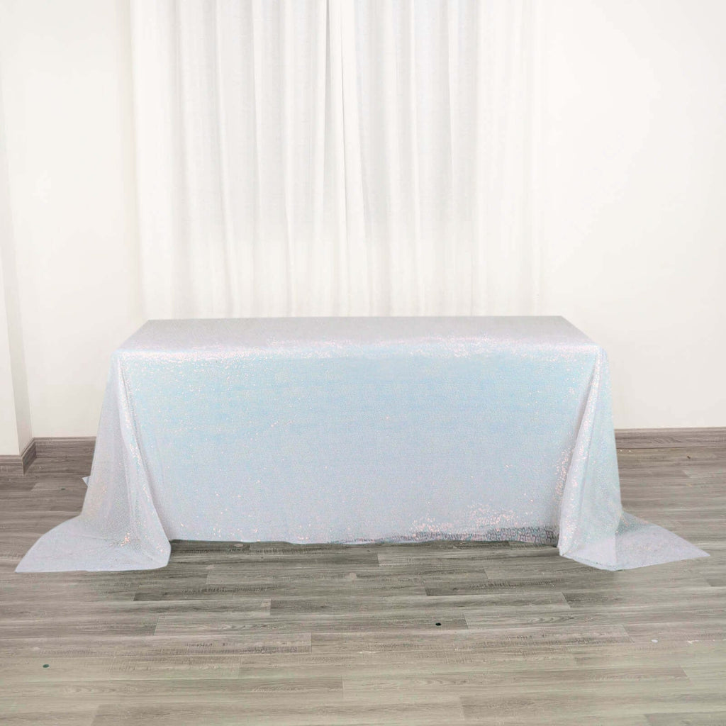 Sequin 90"x132" Rectangle Tablecloth Iridescent Blue - Seamless Sparkly Table Cover - Bell Racket Store