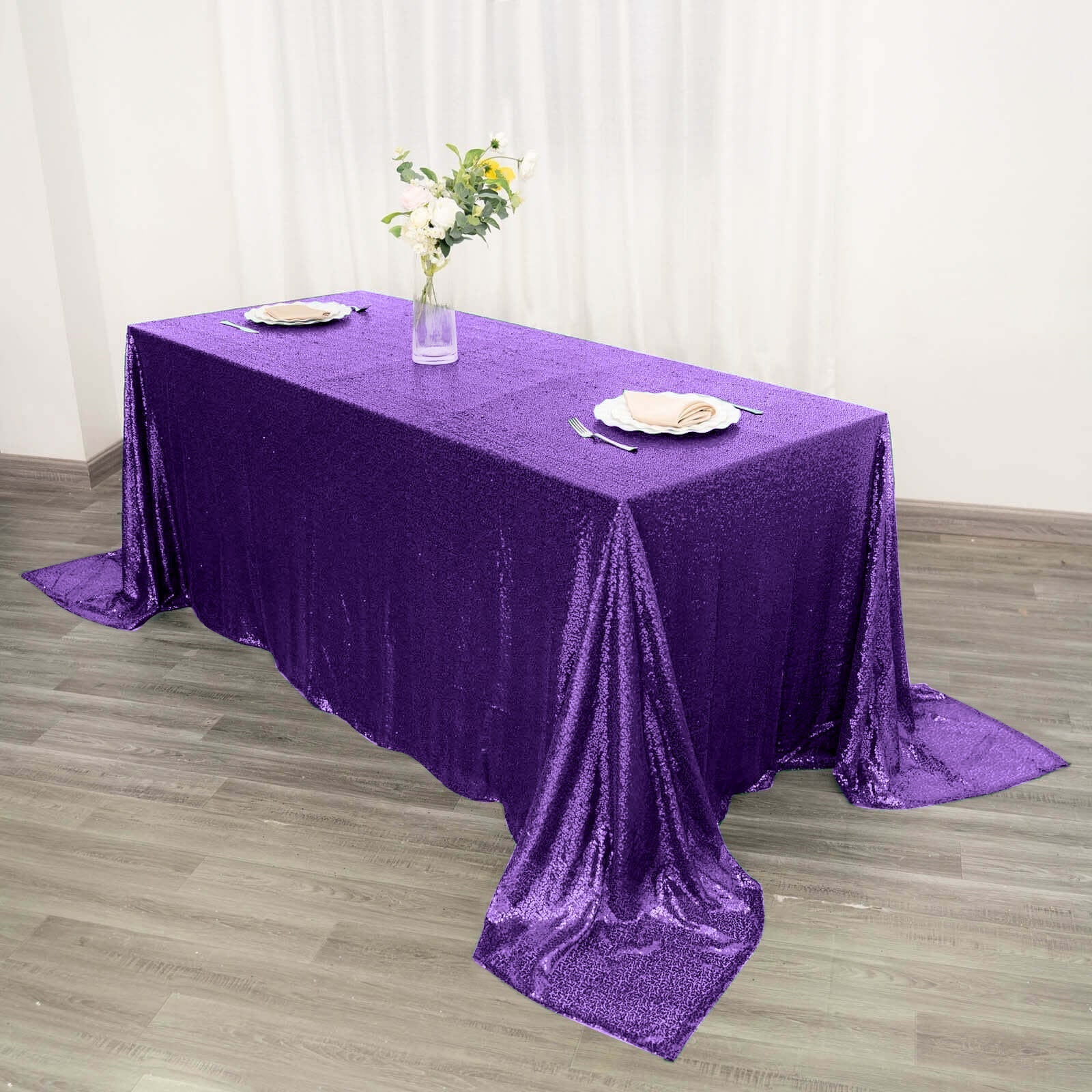 Sequin 90"x132" Rectangle Tablecloth Purple - Seamless Sparkly Table Cover - NestOCart