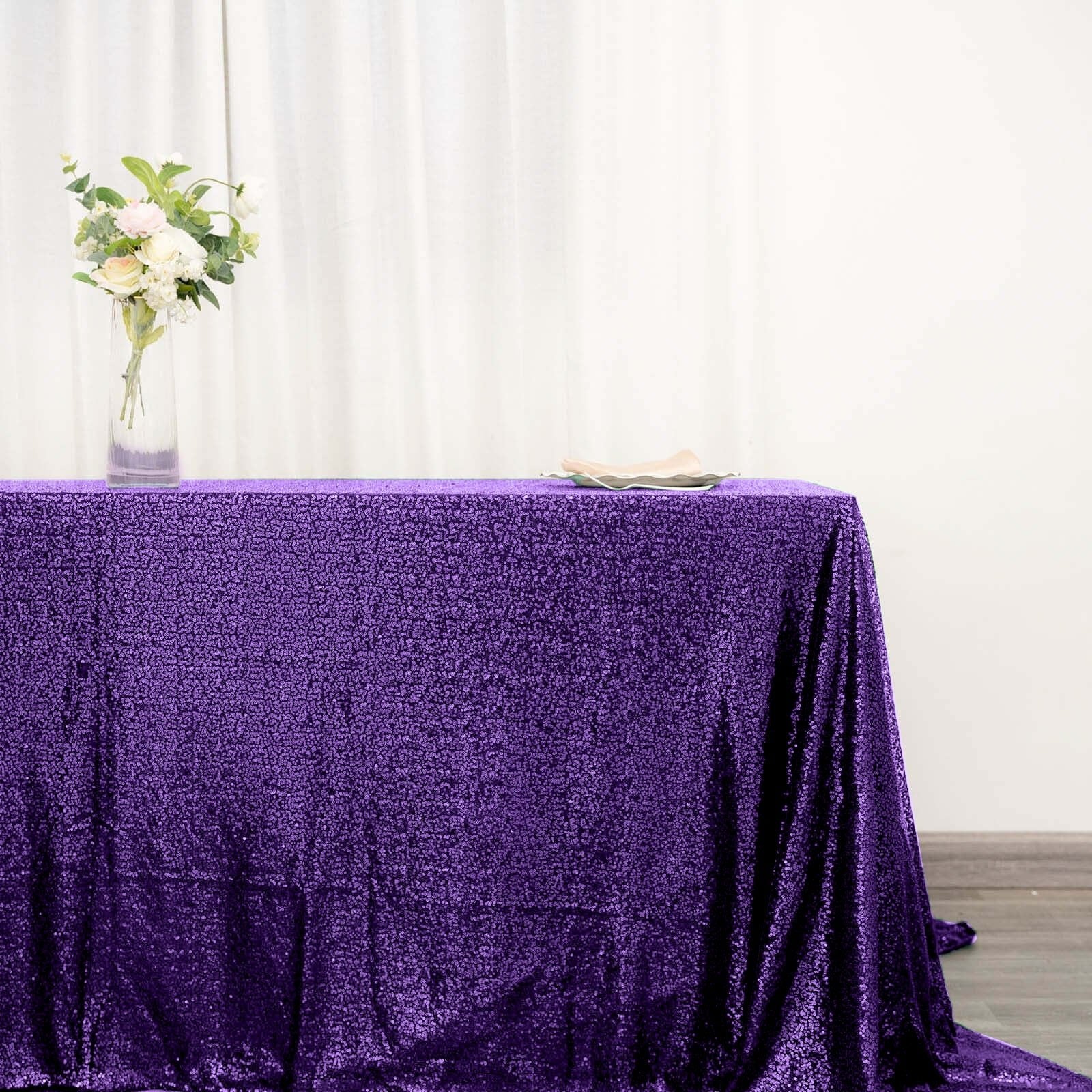 Sequin 90"x132" Rectangle Tablecloth Purple - Seamless Sparkly Table Cover - NestOCart