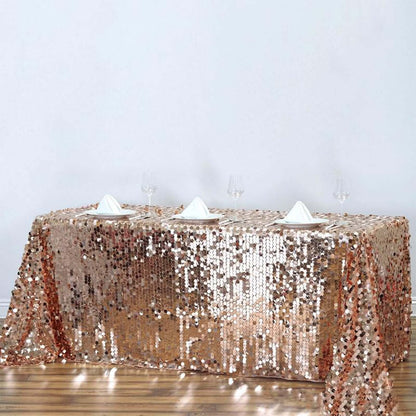 Sequin 90"x132" Rectangle Tablecloth Rose Gold - Seamless Big Payette Table Cover - NestOCart