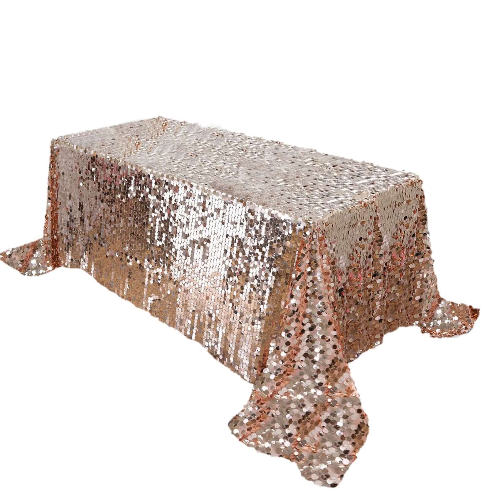 Sequin 90"x132" Rectangle Tablecloth Rose Gold - Seamless Big Payette Table Cover - NestOCart