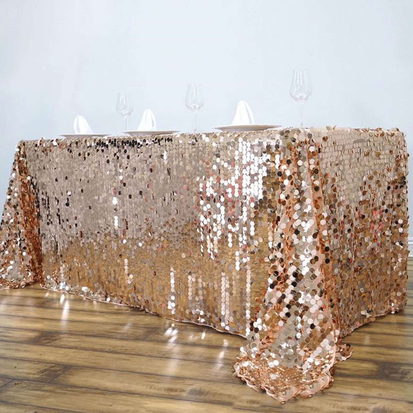 Sequin 90"x132" Rectangle Tablecloth Rose Gold - Seamless Big Payette Table Cover - NestOCart