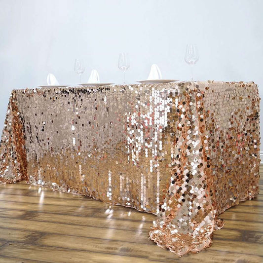 Sequin 90"x132" Rectangle Tablecloth Rose Gold - Seamless Big Payette Table Cover - NestOCart