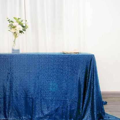 Sequin 90"x132" Rectangle Tablecloth Royal Blue - Seamless Sparkly Table Cover - NestOCart