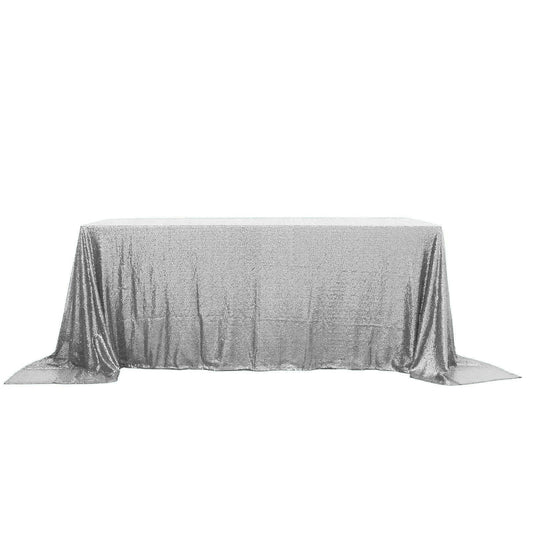 Sequin 90"x132" Rectangle Tablecloth Silver - Seamless Sparkly Table Cover - NestOCart