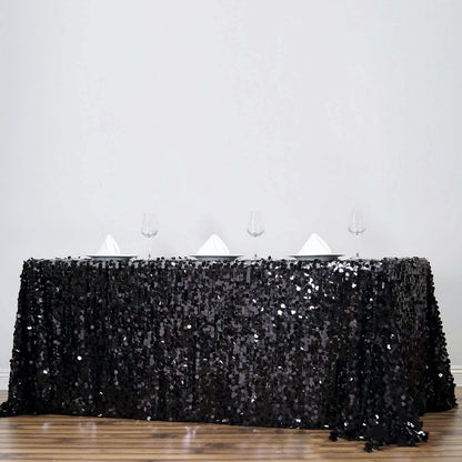 Sequin 90"x156" Rectangle Tablecloth Black - Seamless Big Payette Table Cover - NestOCart