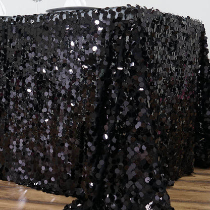 Sequin 90"x156" Rectangle Tablecloth Black - Seamless Big Payette Table Cover - NestOCart
