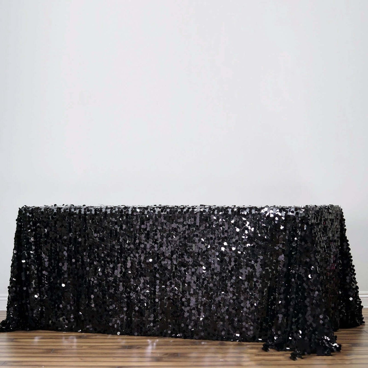 Sequin 90"x156" Rectangle Tablecloth Black - Seamless Big Payette Table Cover - NestOCart