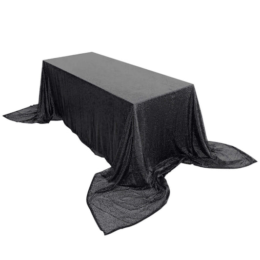 Sequin 90"x156" Rectangle Tablecloth Black - Seamless Twinkling Table Cover - NestOCart