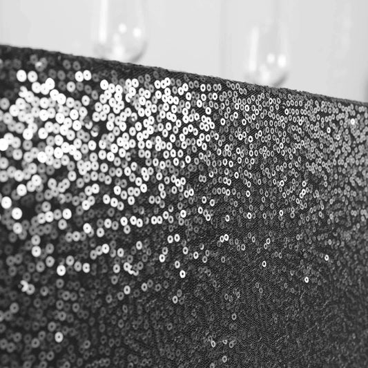 Sequin 90"x156" Rectangle Tablecloth Black - Seamless Twinkling Table Cover - NestOCart