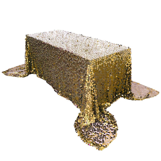 Sequin 90"x156" Rectangle Tablecloth Champagne - Seamless Big Payette Table Cover - NestOCart