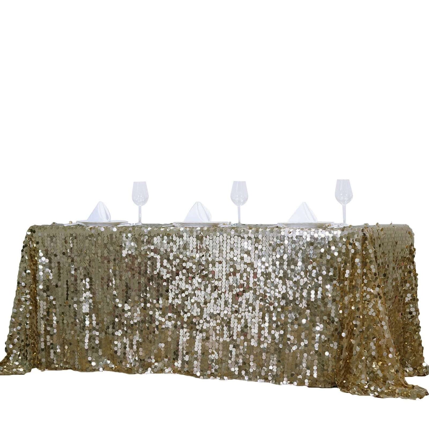 Sequin 90"x156" Rectangle Tablecloth Champagne - Seamless Big Payette Table Cover - NestOCart