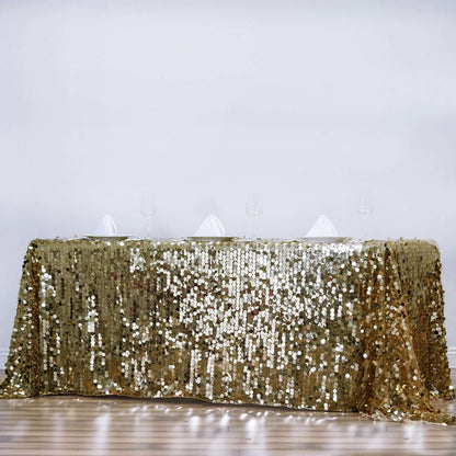 Sequin 90"x156" Rectangle Tablecloth Champagne - Seamless Big Payette Table Cover - NestOCart