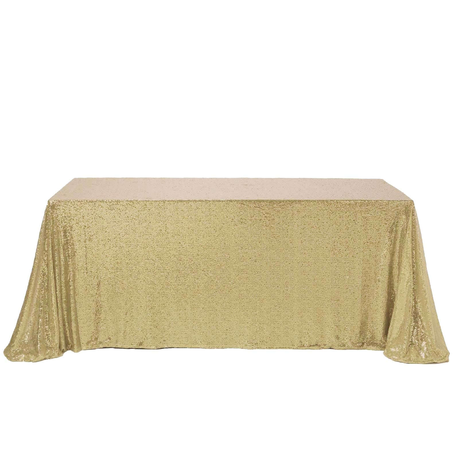 Sequin 90"x156" Rectangle Tablecloth Champagne - Seamless Twinkling Table Cover - NestOCart