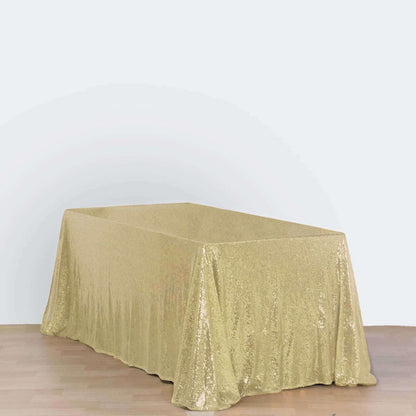Sequin 90"x156" Rectangle Tablecloth Champagne - Seamless Twinkling Table Cover - NestOCart