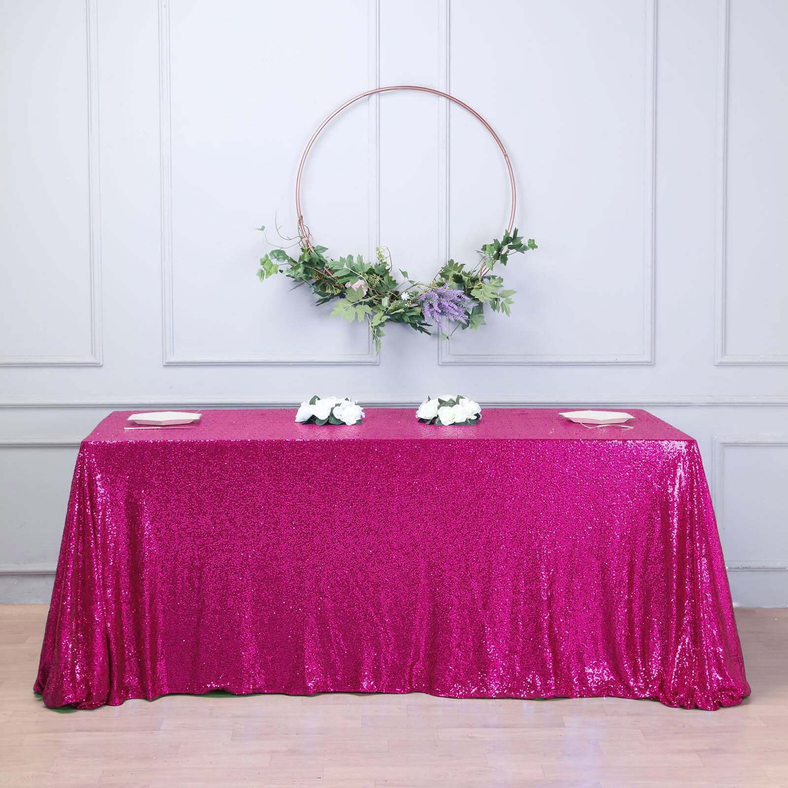 Sequin 90"x156" Rectangle Tablecloth Fuchsia - Seamless Twinkling Table Cover - NestOCart