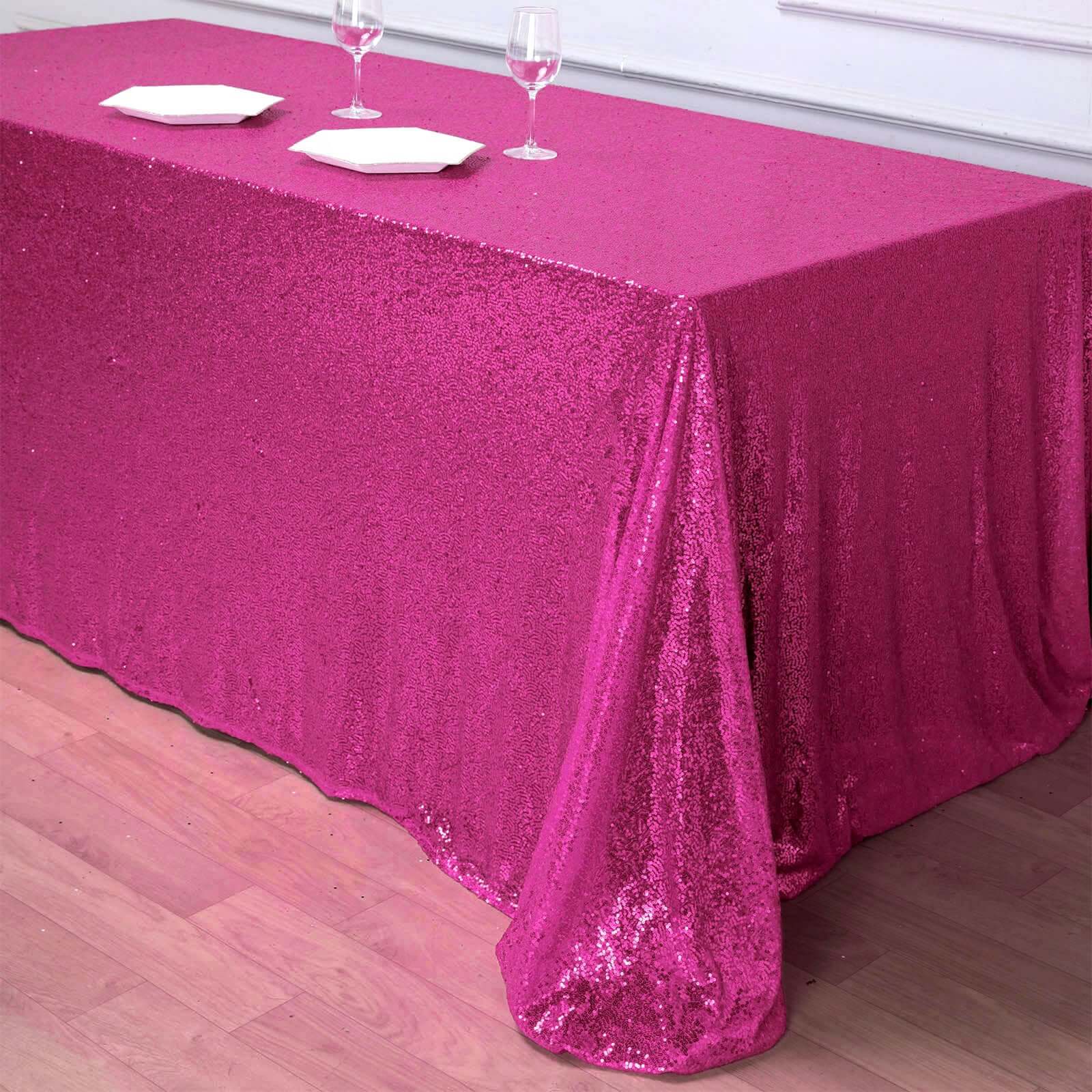Sequin 90"x156" Rectangle Tablecloth Fuchsia - Seamless Twinkling Table Cover - NestOCart