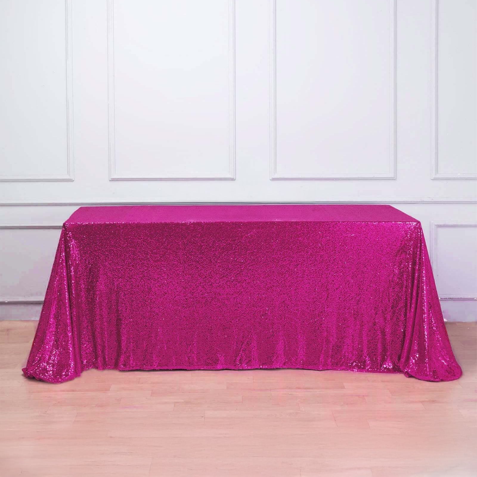 Sequin 90"x156" Rectangle Tablecloth Fuchsia - Seamless Twinkling Table Cover - NestOCart