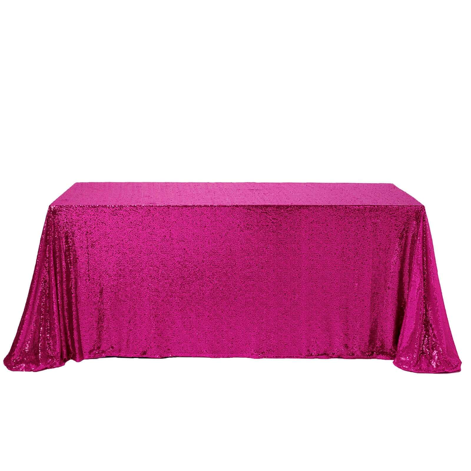 Sequin 90"x156" Rectangle Tablecloth Fuchsia - Seamless Twinkling Table Cover - NestOCart