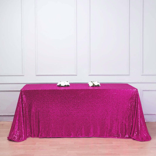 Sequin 90"x156" Rectangle Tablecloth Fuchsia - Seamless Twinkling Table Cover - NestOCart