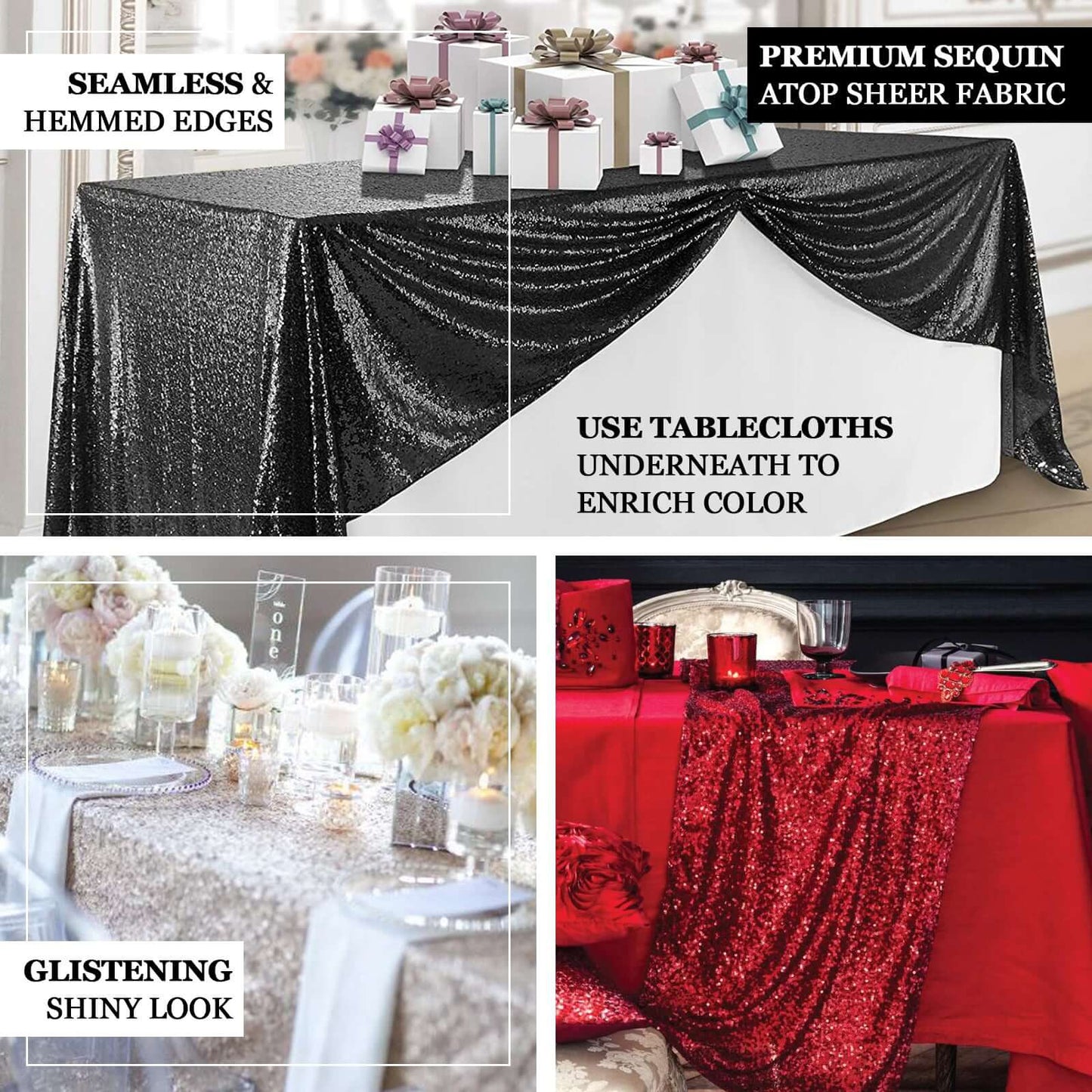 Sequin 90"x156" Rectangle Tablecloth Gold - Seamless Twinkling Design for Chic Celebrations - NestOCart