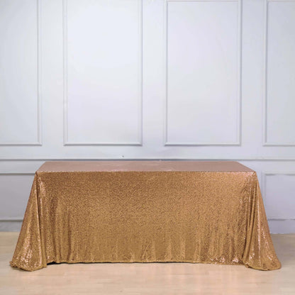Sequin 90"x156" Rectangle Tablecloth Gold - Seamless Twinkling Design for Chic Celebrations - NestOCart