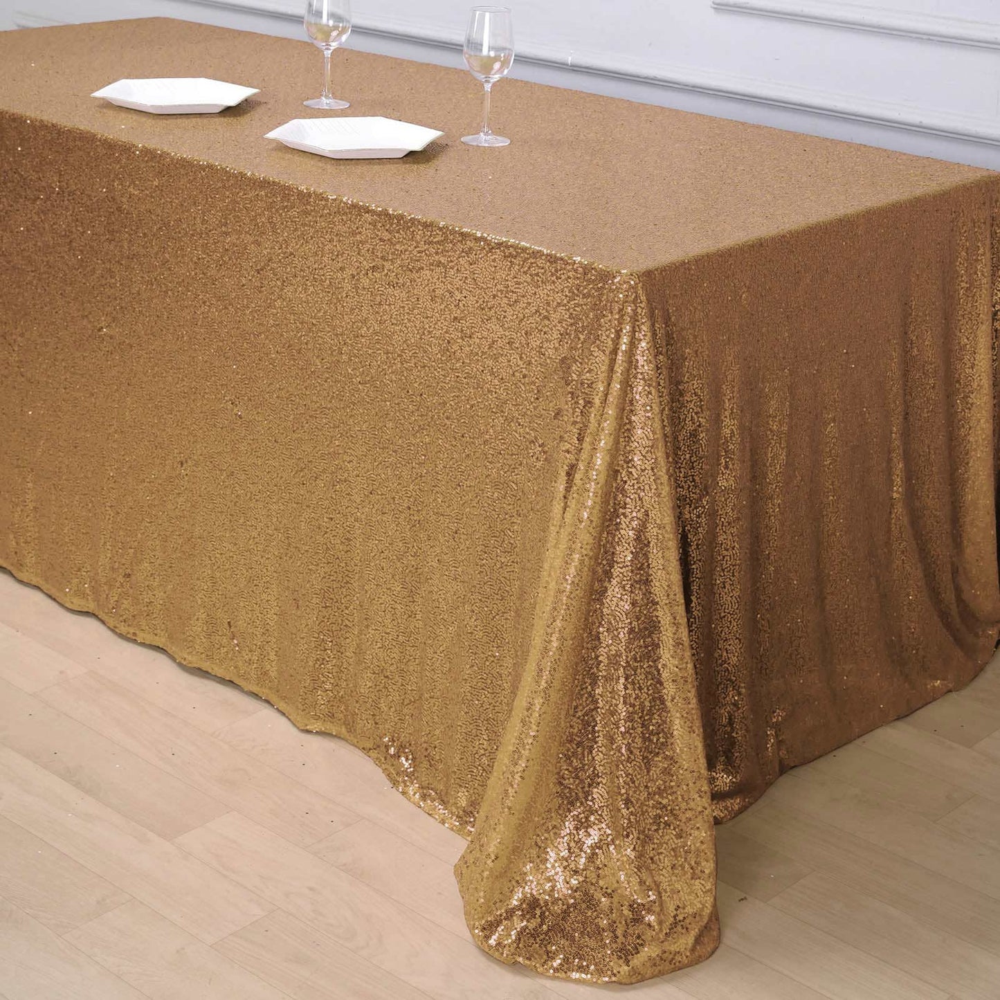 Sequin 90"x156" Rectangle Tablecloth Gold - Seamless Twinkling Design for Chic Celebrations - NestOCart