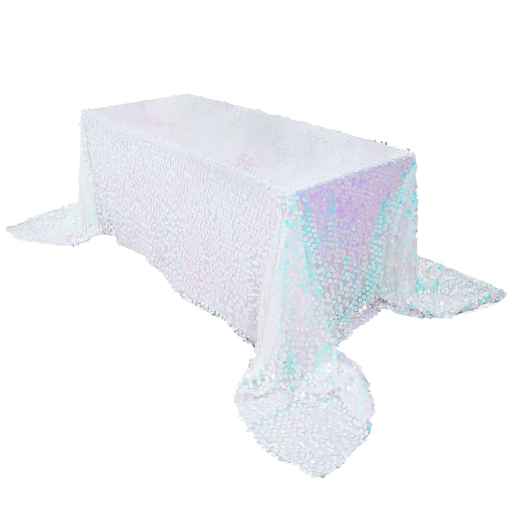 Sequin 90"x156" Rectangle Tablecloth Iridescent Blue - Seamless Big Payette Table Cover