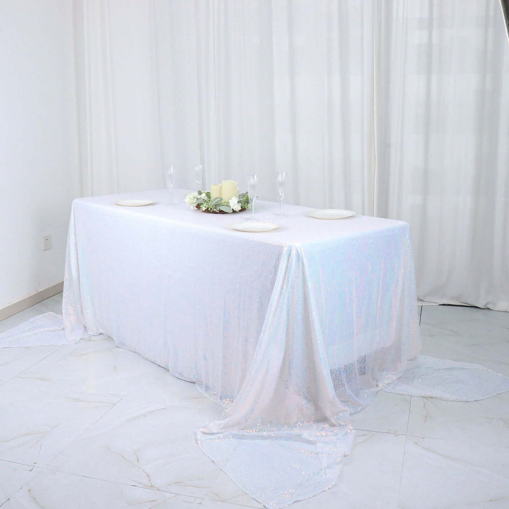 Sequin 90"x156" Rectangle Tablecloth Iridescent Blue - Seamless Twinkling Table Cover - Bell Racket Store