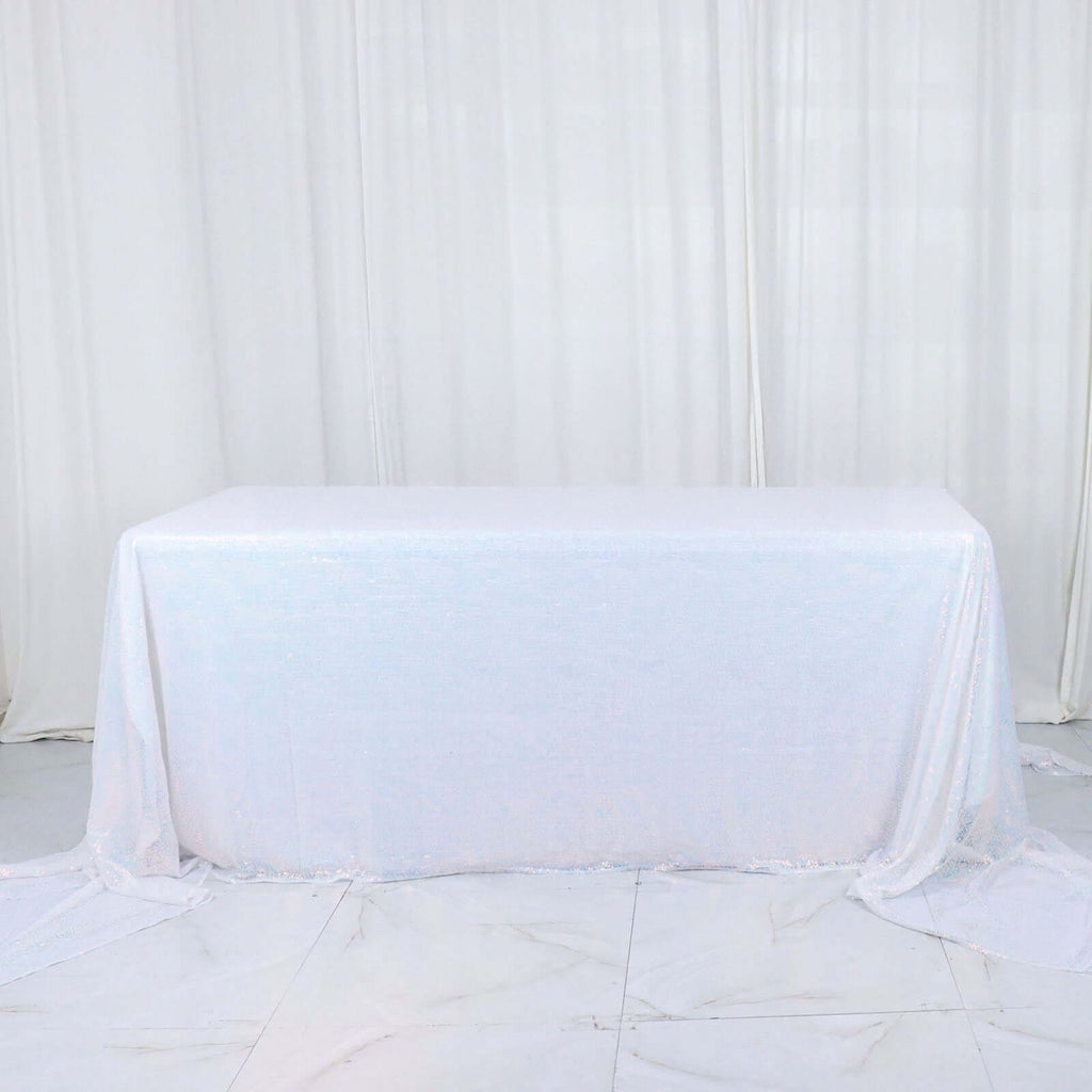 Sequin 90"x156" Rectangle Tablecloth Iridescent Blue - Seamless Twinkling Table Cover - Bell Racket Store