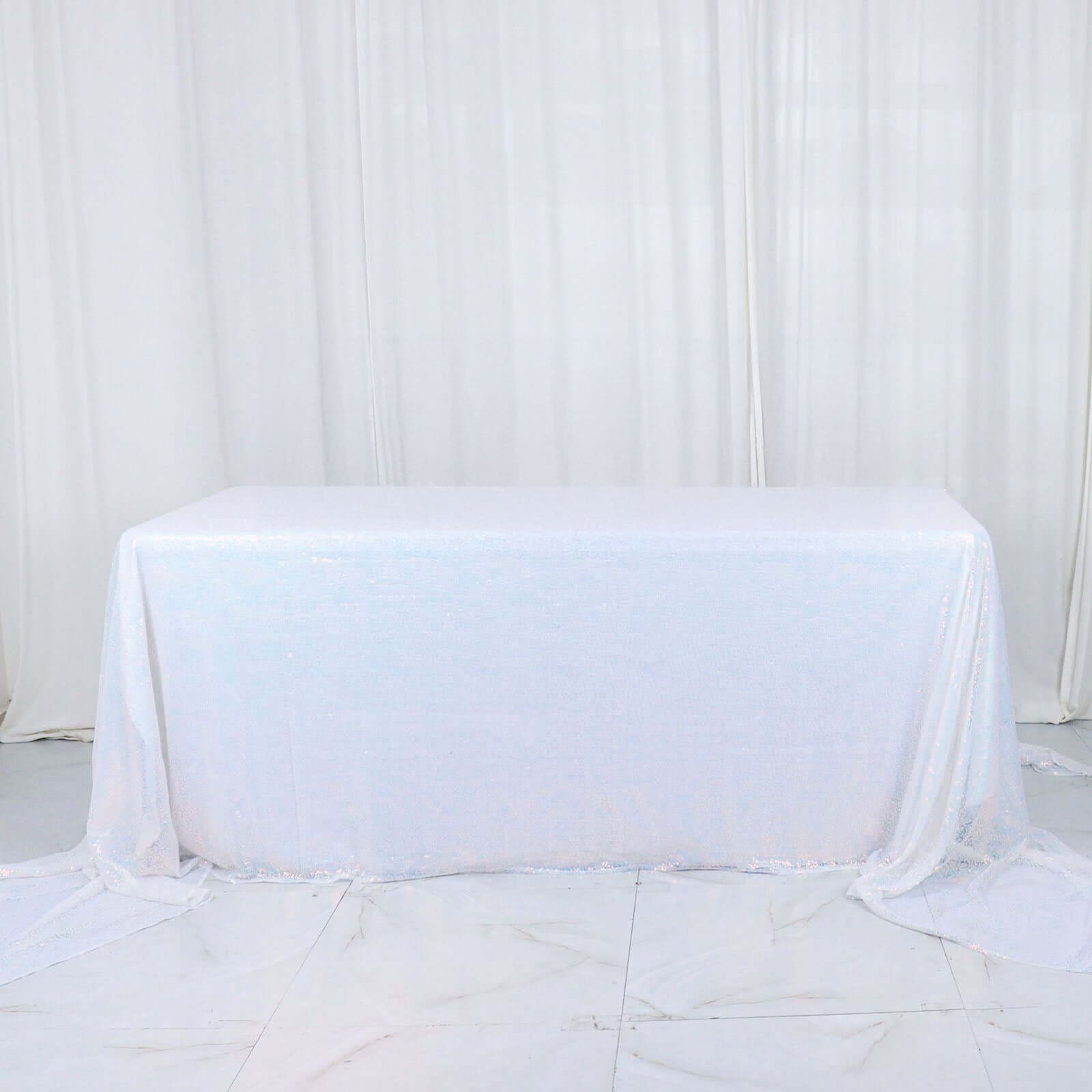 Sequin 90"x156" Rectangle Tablecloth Iridescent Blue - Seamless Twinkling Table Cover - Bell Racket Store
