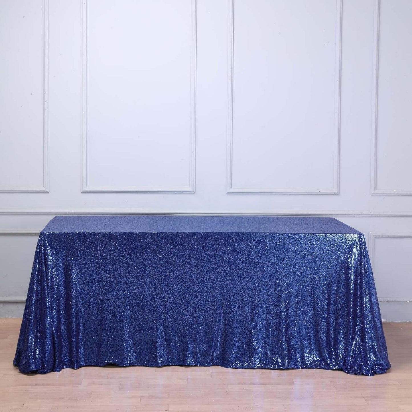 Sequin 90"x156" Rectangle Tablecloth Navy Blue - Seamless Twinkling Table Cover - NestOCart