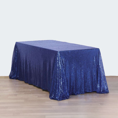 Sequin 90"x156" Rectangle Tablecloth Navy Blue - Seamless Twinkling Table Cover - NestOCart