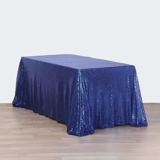 Sequin 90"x156" Rectangle Tablecloth Navy Blue - Seamless Twinkling Table Cover - NestOCart