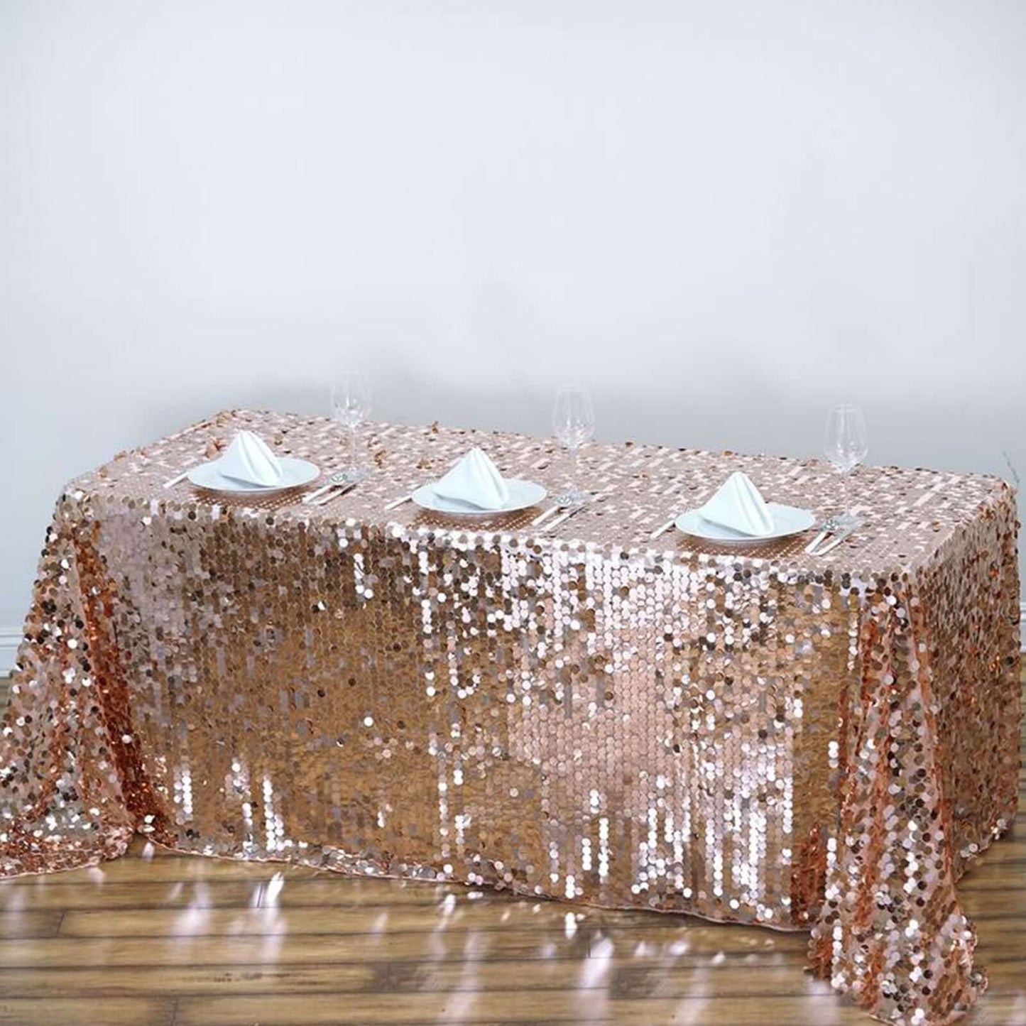 Sequin 90"x156" Rectangle Tablecloth Rose Gold - Seamless Big Payette Table Cover - NestOCart