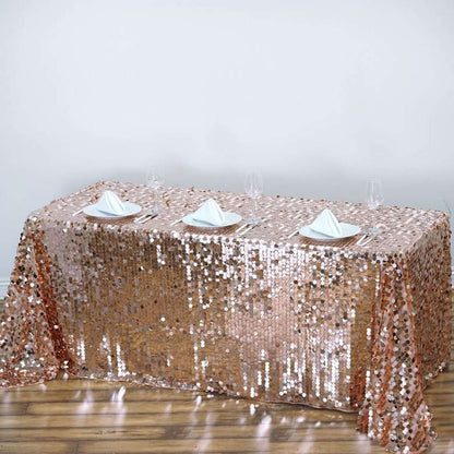 Sequin 90"x156" Rectangle Tablecloth Rose Gold - Seamless Big Payette Table Cover - NestOCart