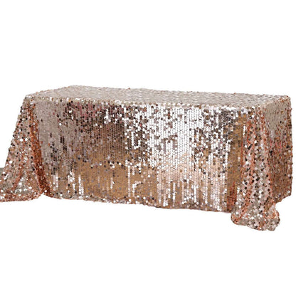 Sequin 90"x156" Rectangle Tablecloth Rose Gold - Seamless Big Payette Table Cover - NestOCart
