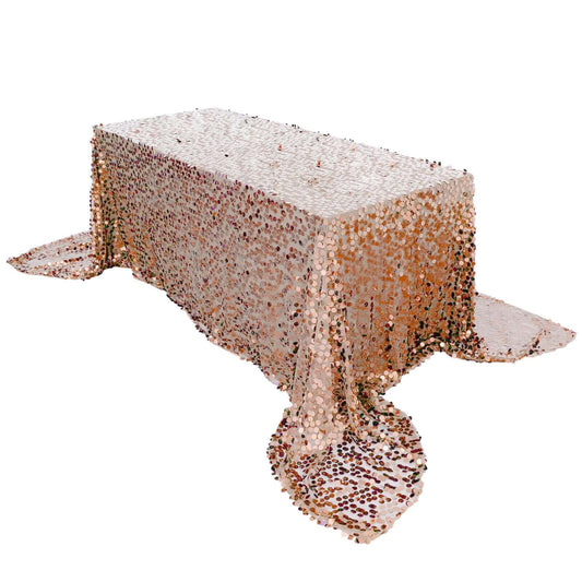 Sequin 90"x156" Rectangle Tablecloth Rose Gold - Seamless Big Payette Table Cover - NestOCart
