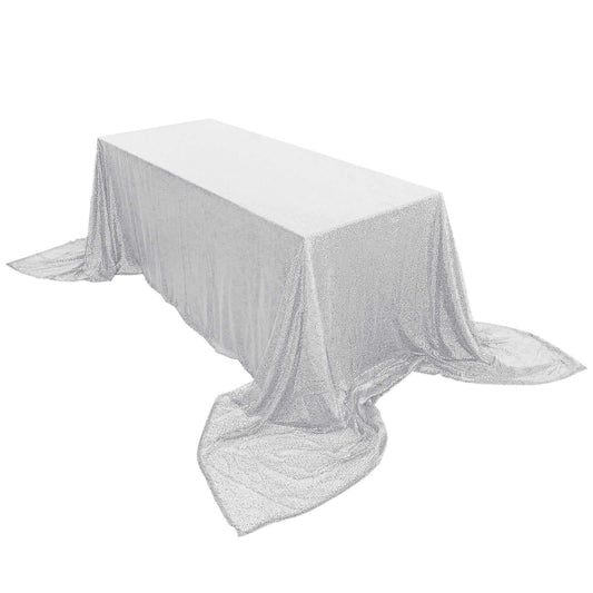 Sequin 90"x156" Rectangle Tablecloth Silver - Seamless Twinkling Table Cover - NestOCart