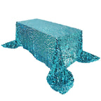 Sequin 90"x156" Rectangle Tablecloth Turquoise - Seamless Big Payette Table Cover