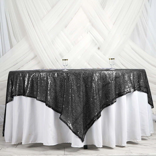 Sequin 90"x90" Table Overlay Square Tablecloth Black - Sparkly Table Cover - NestOCart