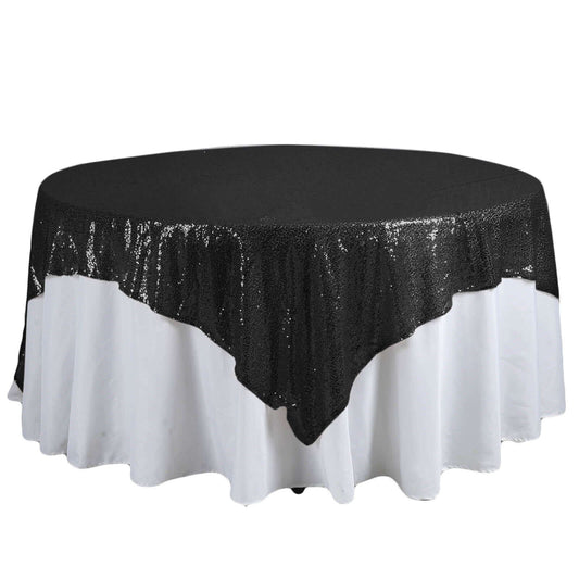 Sequin 90"x90" Table Overlay Square Tablecloth Black - Sparkly Table Cover - NestOCart