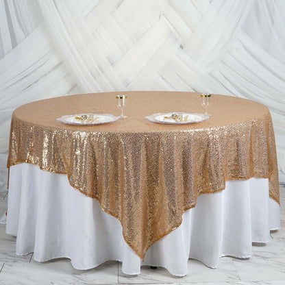 Sequin 90"x90" Table Overlay Square Tablecloth Gold - Sparkly Design for Stylish Celebrations - NestOCart