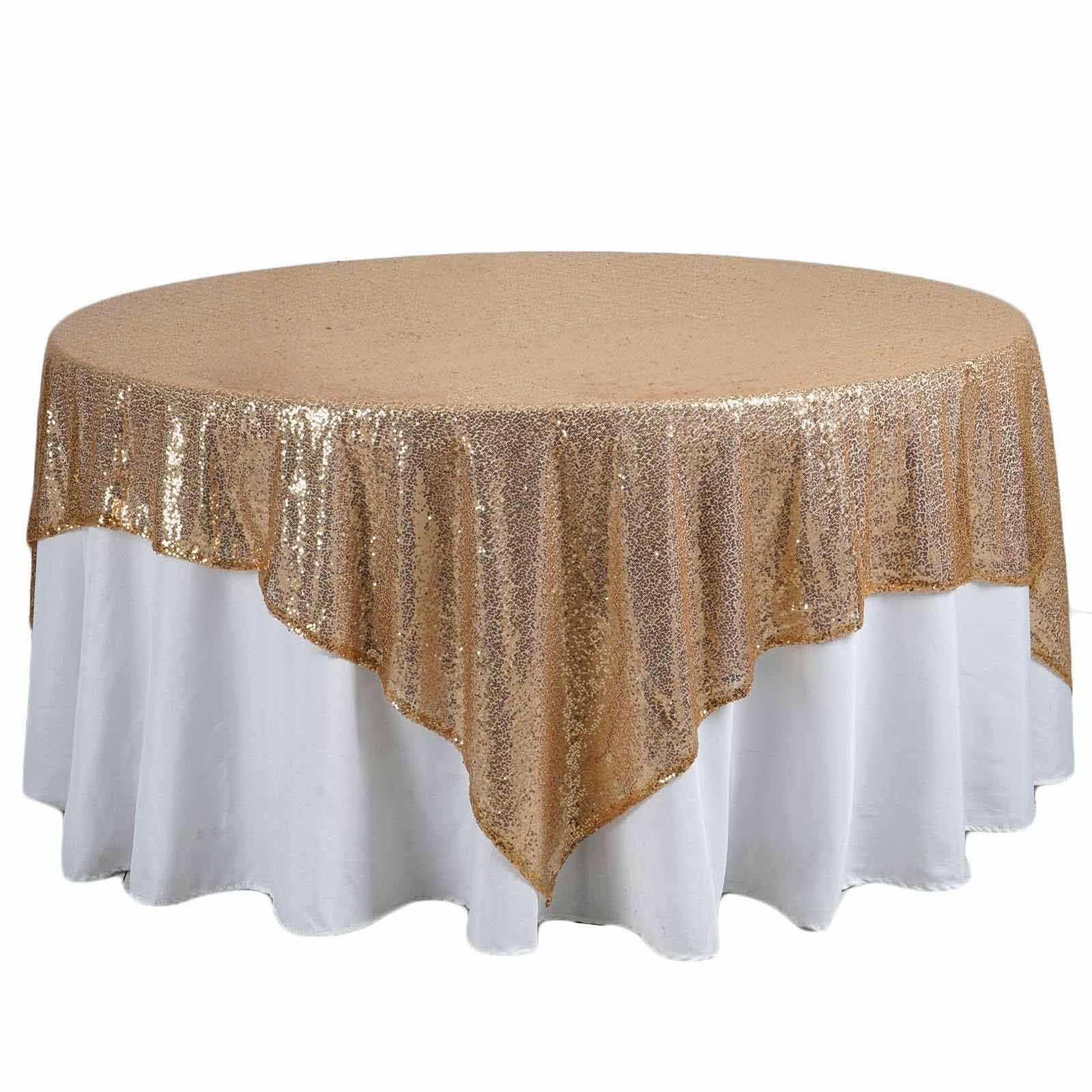Sequin 90"x90" Table Overlay Square Tablecloth Gold - Sparkly Design for Stylish Celebrations - NestOCart