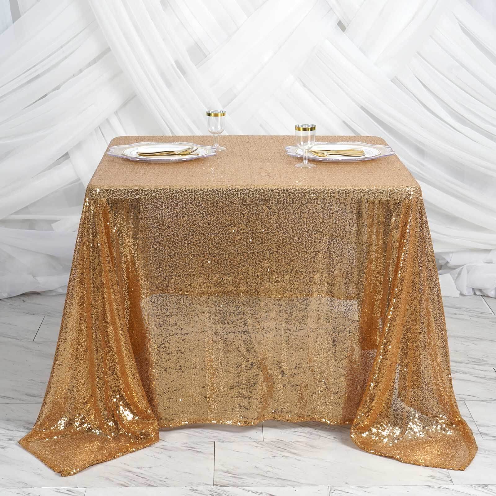Sequin 90"x90" Table Overlay Square Tablecloth Gold - Sparkly Design for Stylish Celebrations - NestOCart