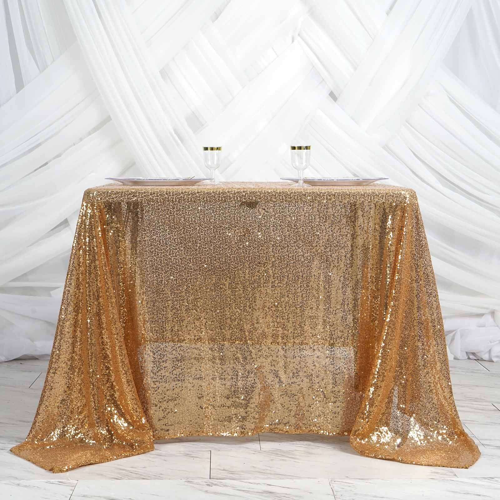Sequin 90"x90" Table Overlay Square Tablecloth Gold - Sparkly Design for Stylish Celebrations - NestOCart