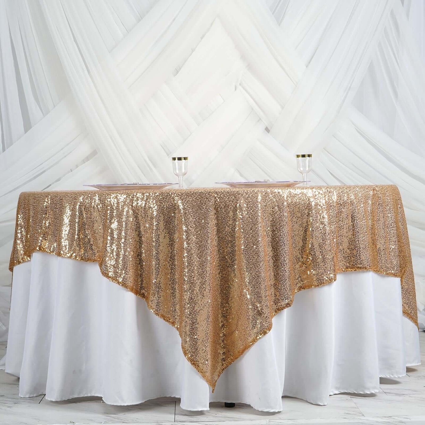 Sequin 90"x90" Table Overlay Square Tablecloth Gold - Sparkly Design for Stylish Celebrations - NestOCart