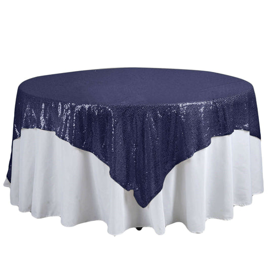 Sequin 90"x90" Table Overlay Square Tablecloth Navy Blue - Sparkly Table Cover - NestOCart