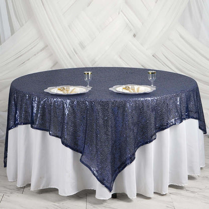 Sequin 90"x90" Table Overlay Square Tablecloth Navy Blue - Sparkly Table Cover - NestOCart