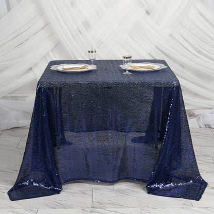 Sequin 90"x90" Table Overlay Square Tablecloth Navy Blue - Sparkly Table Cover - NestOCart